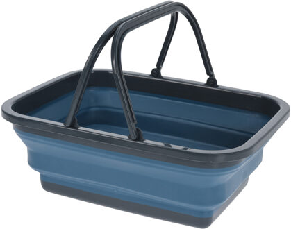 Wasmand/boodschappen mand opvouwbaar met hengsel - kunststof - 30L - donkerblauw - 38 x 28 x 16 cm