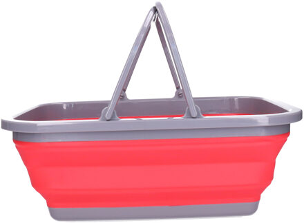 Wasmand/boodschappen mand - opvouwbaar - met hengsel - kunststof - 30L - rood - 39 x 27 x 14.5 cm - Emmers