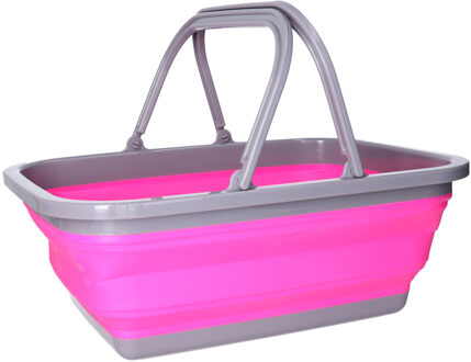 Wasmand/boodschappen mand - opvouwbaar - met hengsel - kunststof - 30L - roze - 39 x 27 x 14.5 cm - Emmers