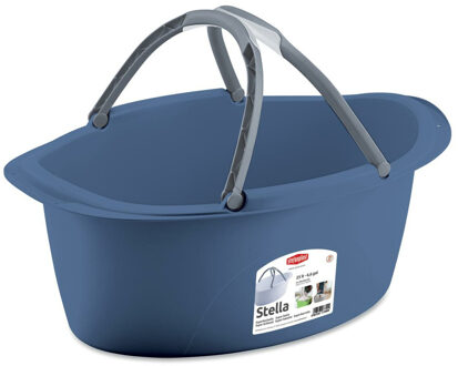 Wasmand/draagmand/teil met hengsel - kunststof - 25 Liter - blauw - 60 x 40 x 25 cm