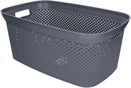 Wasmand - grijs - kunststof - 34 x 54 x 23 cm - 35 liter - met handvatten - manden voor wasgoed