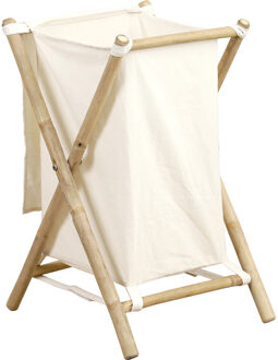 Wasmand met 1 compartiment - bamboe hout - canvas - wit - inklapbaar