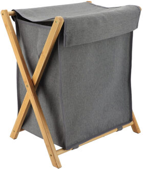 Wasmand met 1 compartiment - bamboe hout - grijs - inklapbaar