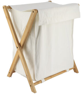Wasmand met 1 compartiment - bamboe hout - wit - inklapbaar