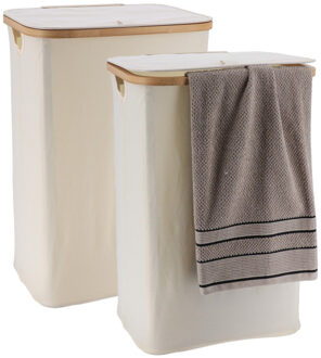 Wasmand met deksel - 2x - bamboe hout - 70 Liter- naturel wit - 60 x 40 x 30 cm - was sorteren