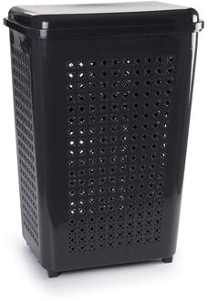 Wasmand met deksel - 50 liter - antraciet - kunststof - 41x31x61 cm