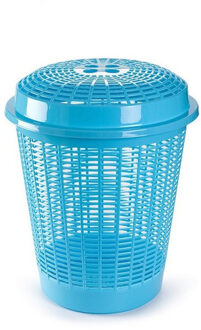 Wasmand met deksel - 50 liter - blauw - rond - D45 x H57 cm