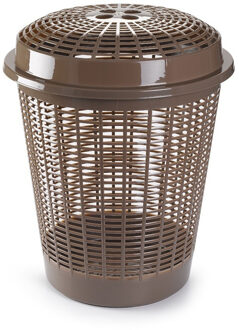 Wasmand met deksel - 50 liter - bruin - rond - D45 x H57 cm