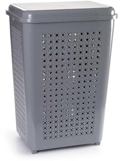 Wasmand met deksel - 50 liter - grijs - kunststof - 41x31x61 cm