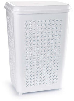 Wasmand met deksel - 50 liter - wit - kunststof - 41x31x61 cm