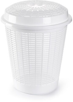 Wasmand met deksel - 50 liter - wit - rond - D45 x H57 cm