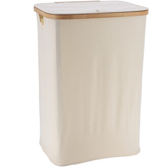 Wasmand met deksel - bamboe hout - 70 Liter- naturel wit - 60 x 40 x 30 cm - was sorteren