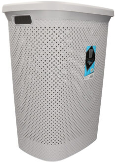 Wasmand - met deksel - grijs - 60 liter - kunststof - wasmanden - Huishoudelijke producten