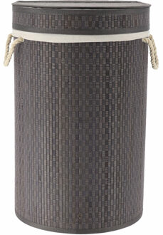 Wasmand met deksel - grijs - rond - katoen/bamboe - 67 liter - 35 x 35 x 55 cm