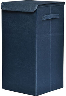 Wasmand met deksel - MDF structuur/polyester - blauw - opvouwbaar