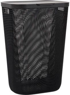 Wasmand Met Deksel Mesh Antraciet - 55L - Polypropyleen - Grijs - 34x42x60.5 Cm