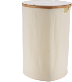 Wasmand met deksel - rond - bamboe hout - 70L - naturel wit - 60 x 40 cm - was sorteren