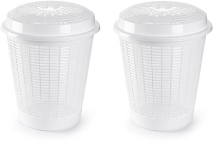 Wasmand met deksel - Set van 2x stuks - 50 liter - wit - rond - D45 x H57 cm