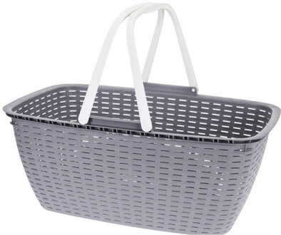 Wasmand met hengel - grijs - kunststof - 35 liter - 60 x 40 x 30 cm