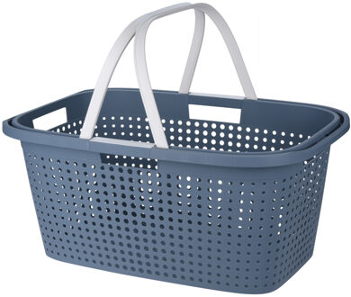 Wasmand met hengsel - 38 liter - 60 cm - blauw/wit - Draagwasmanden - Wasgoedmand
