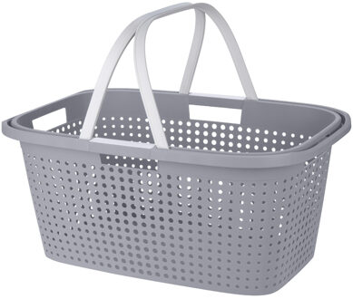 Wasmand met hengsel - 38 liter - 60 cm - grijs/wit - Draagwasmanden - Wasgoedmand