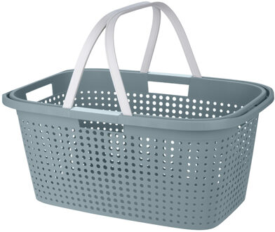 Wasmand met hengsel - 38 liter - 60 cm - groen/wit - Draagwasmanden - Wasgoedmand