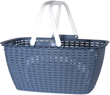 Wasmand met hengsels - blauw/wit - 26 liter - L43 x B30 x H21 cm