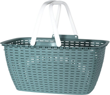 Wasmand met hengsels - groen/wit - 26 liter - L43 x B30 x H21 cm