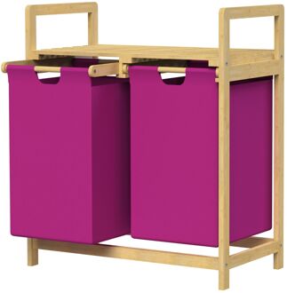 Wasmand met twee uittrekbare waszakken Magenta 2x30 liter Frame van bamboehout ML design Bruin