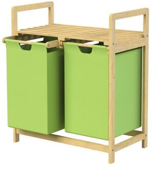 Wasmand met twee uittrekbare waszakken Olive 2x30 liter Frame van bamboehout ML design Groen