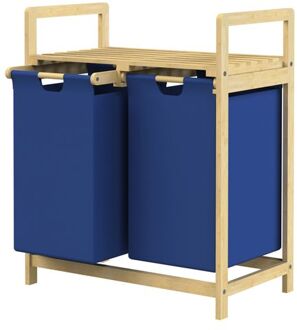 Wasmand met twee uittrekbare waszakken Petrol 2x30 liter Frame van bamboehout ML design Blauw