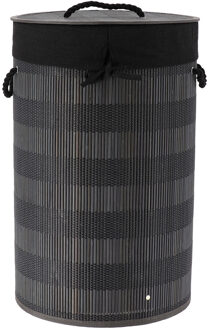 Wasmand Rustic met deksel - zwart/grijs - rond - katoen/bamboe - 67 liter - 35 x 35 x 55 cm
