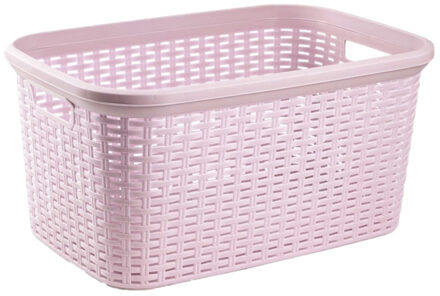 Wasmand - Set van 3x stuks - 35 liter - rotan - roze - kunststof - 53 x 36 x 26 cm