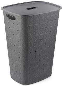 Wasmand Soft met deksel - donkergrijs - 56L - Leen Bakker - 60 x 31.6 x 42