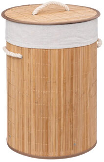 Wasmand van bamboe - 48 liter - 35 x 50 cm - met deksel - Wasmanden Bruin