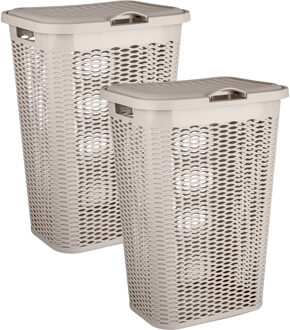 Wasmand Ventilation - 2x - met deksel - beige - kunststof - 51 liter - 43 x 35 x 61 cm