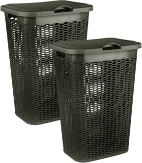 Wasmand Ventilation - 2x - met deksel - bruin - kunststof - 51 liter - 43 x 35 x 61 cm