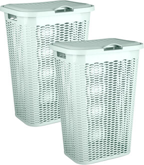 Wasmand Ventilation - 2x - met deksel - groen - kunststof - 51 liter - 43 x 35 x 61 cm