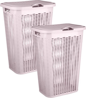 Wasmand Ventilation - 2x - met deksel - roze - kunststof - 51 liter - 43 x 35 x 61 cm