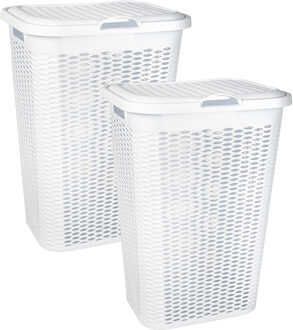 Wasmand Ventilation - 2x - met deksel - wit - kunststof - 51 liter - 43 x 35 x 61 cm