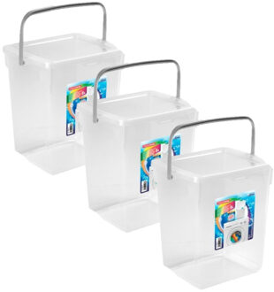 wasmiddel opslagboxen - kunststof - met deksel - transparant - 3x 5 liter emmers