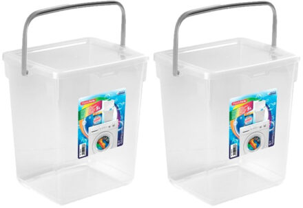 wasmiddel opslagboxen - kunststof - met deksel - transparant - 4x 5 liter emmers