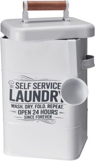 Wasmiddel/tablet bewaarblik - metaal - wit - met deksel en maatschep - 18 x 16 x 30 cm