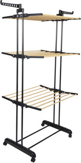 Wasrek/droogrek - zwart - metaal - 73 x 64 x 173 cm - staand - drogen