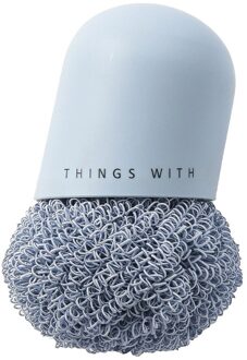 Wassen Pot Borstel Schuursponsjes Met Plastic Handvat Staal Wol Scrubber Pad Keuken Badkamer Borstel Voor Gerechten, Potten, pannen blauw