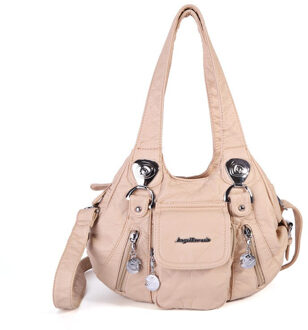 Wassen PU Lady Handtas Pure Kleur vrouwen Handtassen Diverse Kleuren Enkele Schouder Diagonaal Straddle Tas ZF10182 Beige