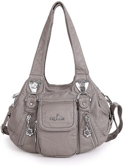 Wassen PU Lady Handtas Pure Kleur vrouwen Handtassen Diverse Kleuren Enkele Schouder Diagonaal Straddle Tas ZF10182 grijs