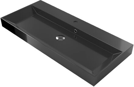Wastafel Gliss Design Lako 140 cm 2 Kraangaten Mat Zwart