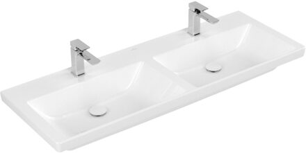 Wastafel Villeroy & Boch Subway 3.0 Dubbele Wasbak Met 2 Kraangaten Zonder Overloop 130x47x16.5 cm Wit Alpin