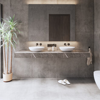 Wastafelblad Gliss Design Topdek 160x46 cm Marmer Grey Incl. 4 Ophangbeugels Grijs